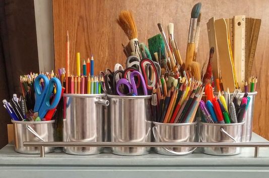 art supplies in containers